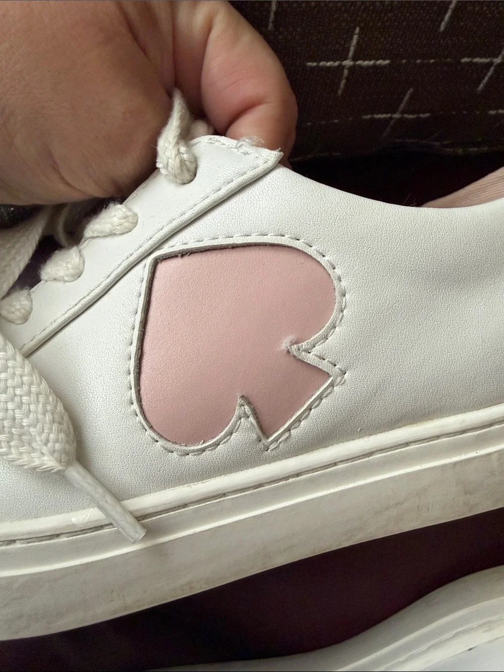 kate spade White and Pink Heart Leather Sneakers